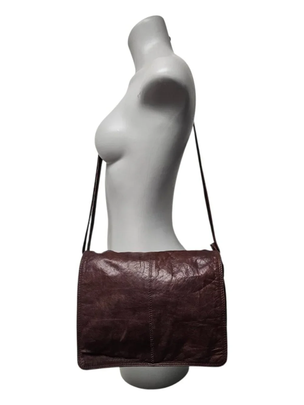 burgundy soft leather fold-over crossbody bag